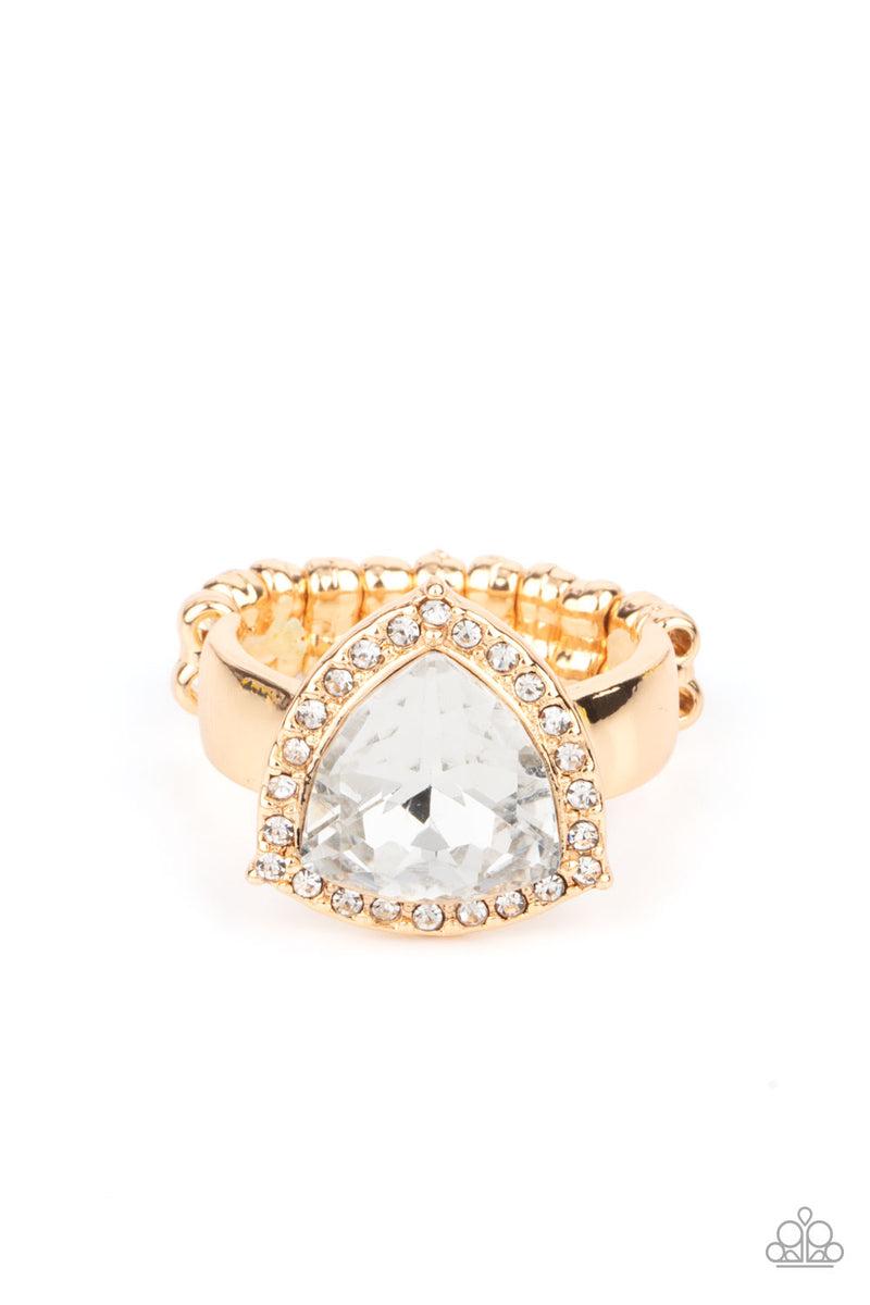 Paparazzi Prim and Proper Gold Ring with White Rhinestones