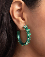 Fashionable Flower Crown - Green Hoop Earring