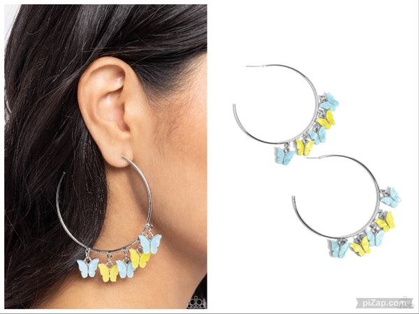 Bemusing Butterflies - Blue Hoop Earring