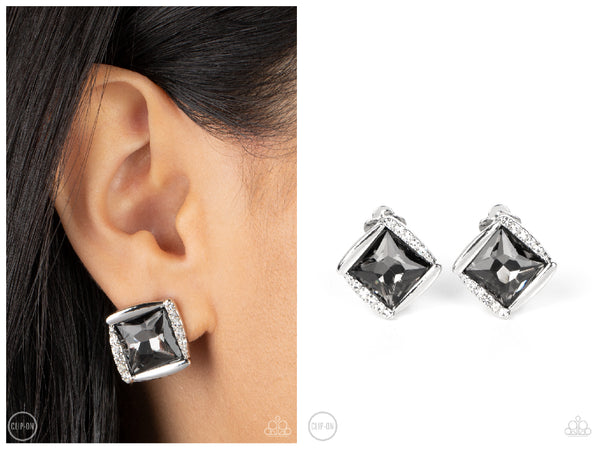 Sparkle Squared - Silver Clip-on Earring