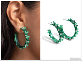 Fashionable Flower Crown - Green Hoop Earring