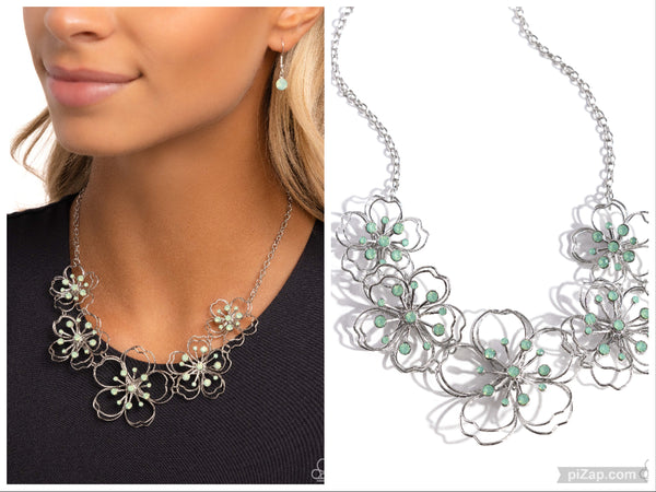 Wiry Wallflowers - Green Necklace