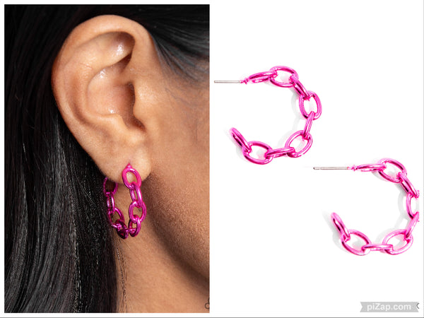 Colorful Cameo - Pink Hoop Earring