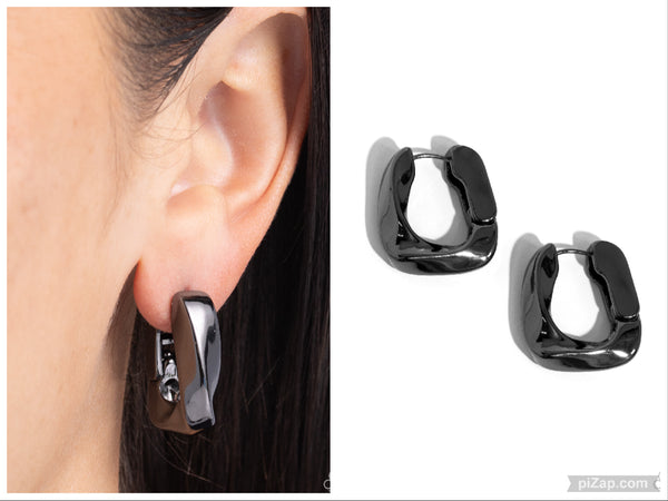 Asymmetric Advocate - Black Hinge Hoop Earring