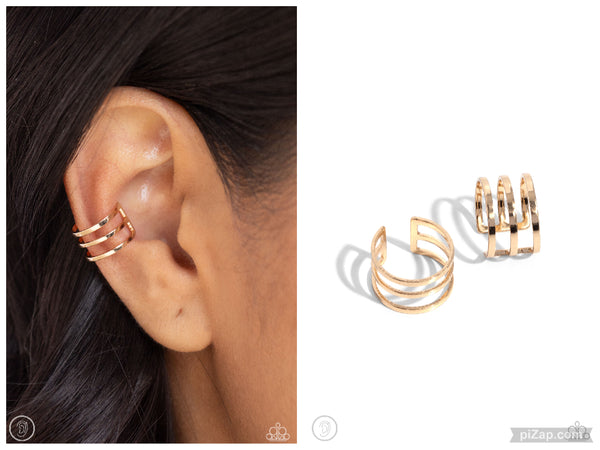 Metro Mashup - Gold Cuff Earring