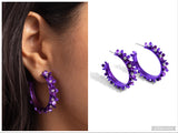 Fashionable Flower Crown - Purple Hoop Earring