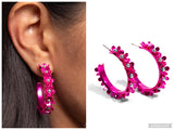 Fashionable Flower Crown - Pink Hoop Earring