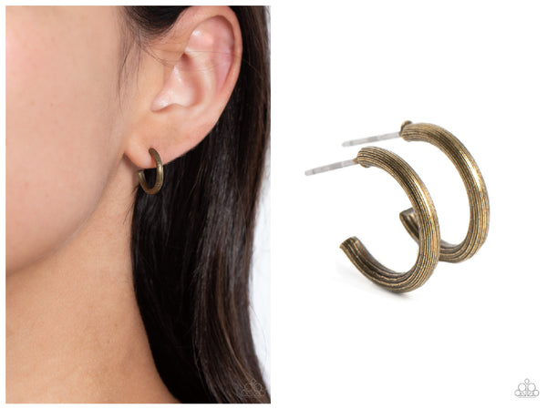 Linear Lady - Brass Hoop Earring