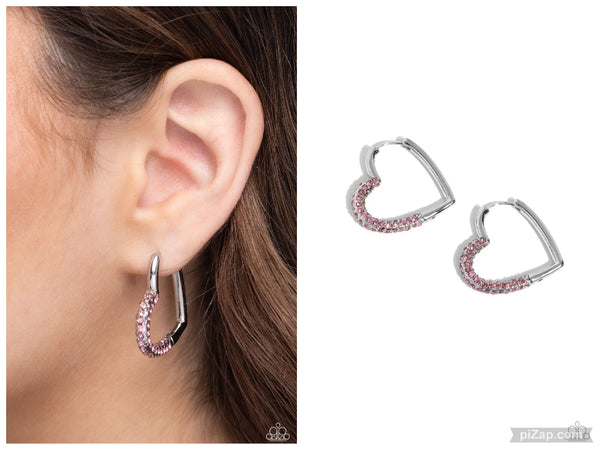 Be Mine, Valentine? - Pink Hinge Hoop Earring