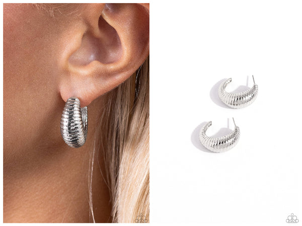 Textured Tenure - Silver Hoop Earring