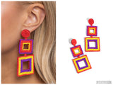 Seize the Squares - Red Post Earring