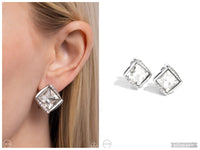 Sparkle Squared - White Clip-on Earring