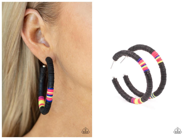 Colorfully Contagious - Black Hoop Earring