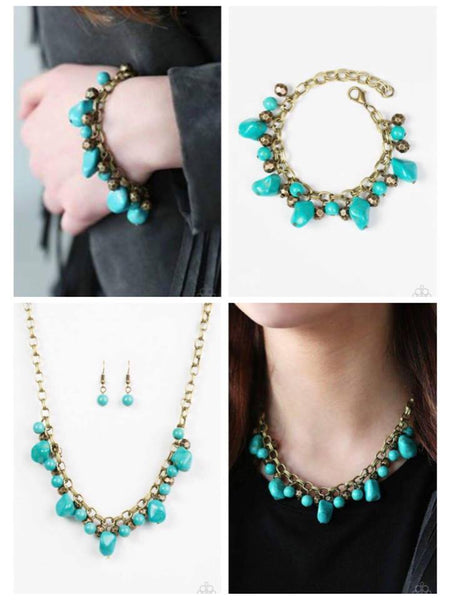 Brass/Turquoise Necklace & Bracelet Set