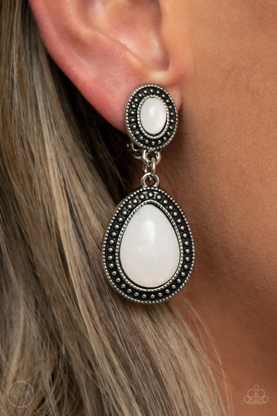 Carefree Clairvoyance - White Clip-on Earring