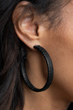 Leather-Clad Legend - Black Hoop Earring