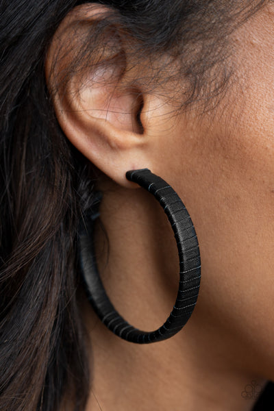 Leather-Clad Legend - Black Hoop Earring