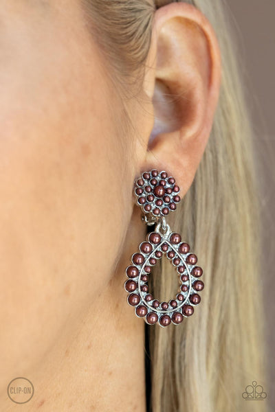 Discerning Droplets - Brown Clip-on Earring