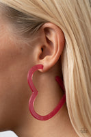 Heart-Throbbing Twinkle - Pink Hoop Earring