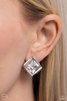 Sparkle Squared - White Clip-on Earring