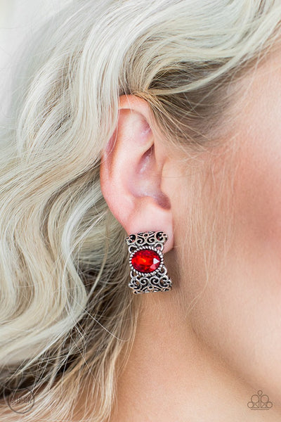 Glamorously Grand Duchess - Red Clip-on Earring