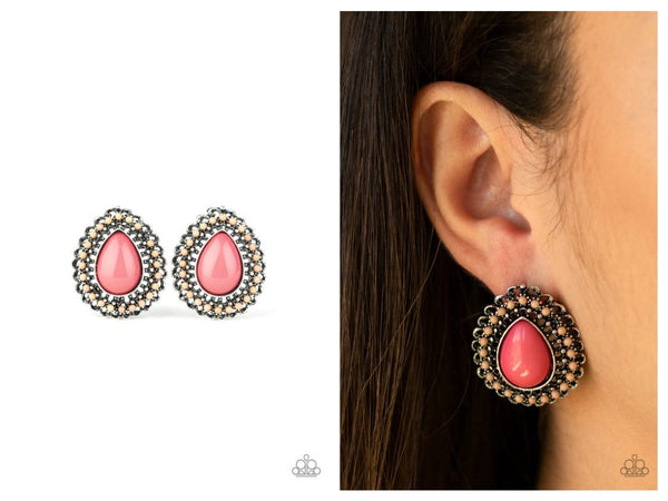 Beaded Blast - Pink Post Earring