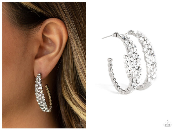 A GLITZY Conscience - White Hoop Earring