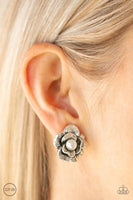 Glowing Garden Spree - White Clip-on Earring