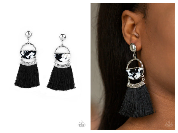 Tassel Trot - Black Post Earring