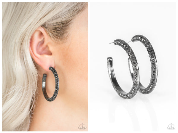 Dazzling Diamond-naire - Black Hoop Earring