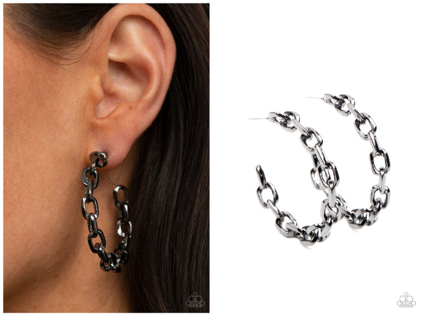 Stronger Together - Black Hoop Earring