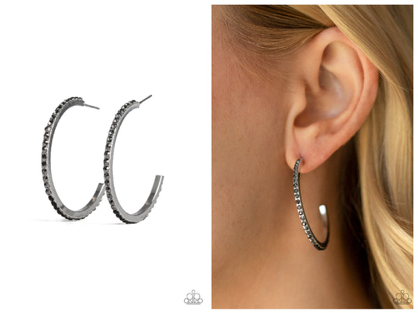 Rhinestone Revamp - Black Hoop Earring