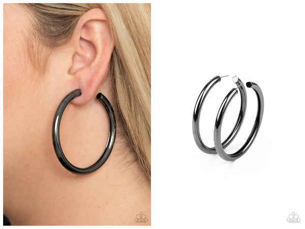 Curve Ball - Black Hoop Earring