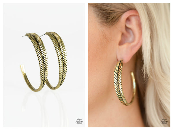 Funky Feathers - Brass Hoop Earring