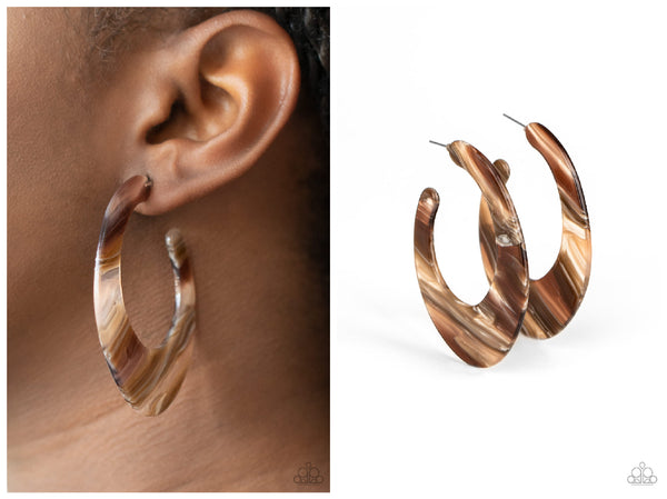 Retro Renaissance - Brown Hoop Earring