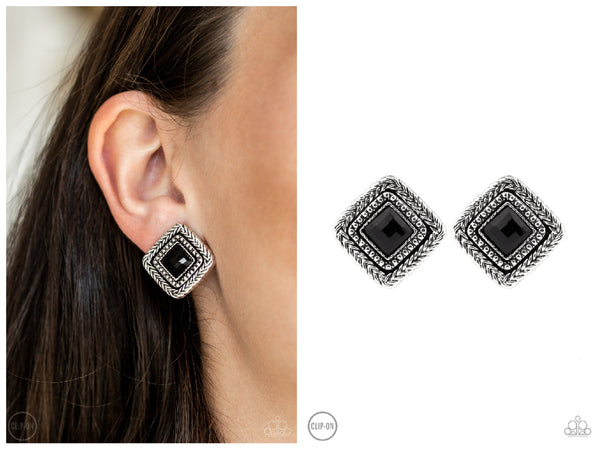 Fashion Square - Black Clip-on Earring