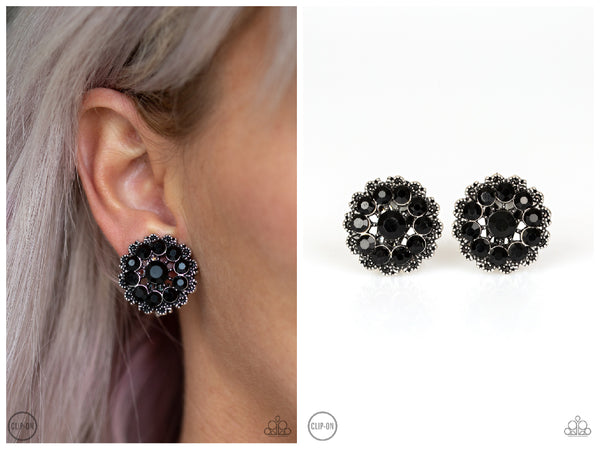 Business Bedazzle - Black Clip-on Earring