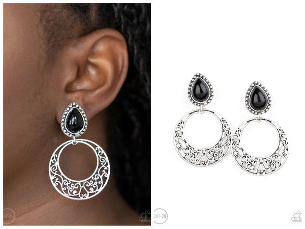 Exotic Escape - Black Clip-on Earring