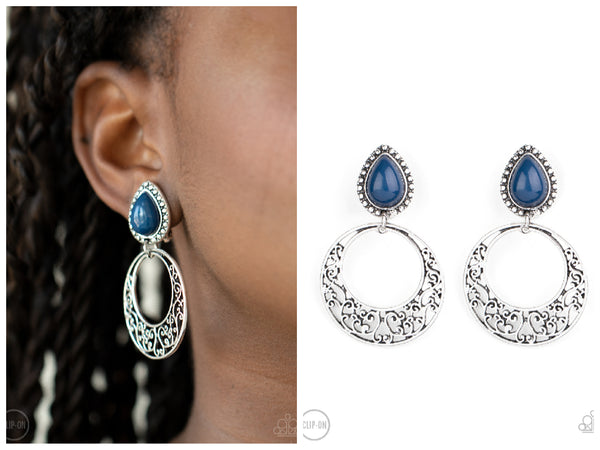 Exotic Escape - Blue Clip-on Earring