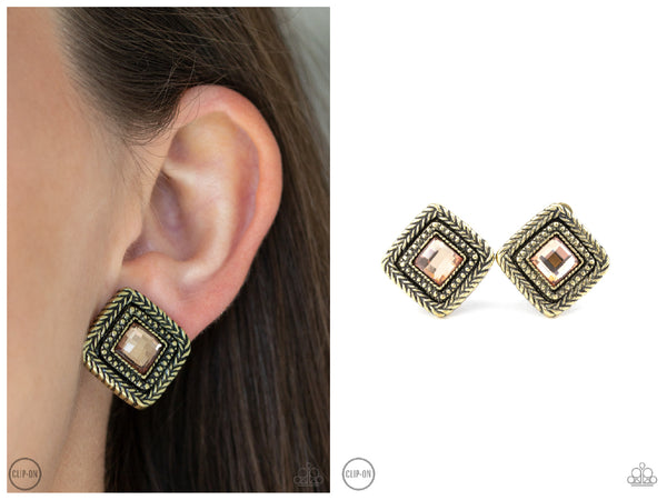 Fashion Square - Brass Clip-on Earring