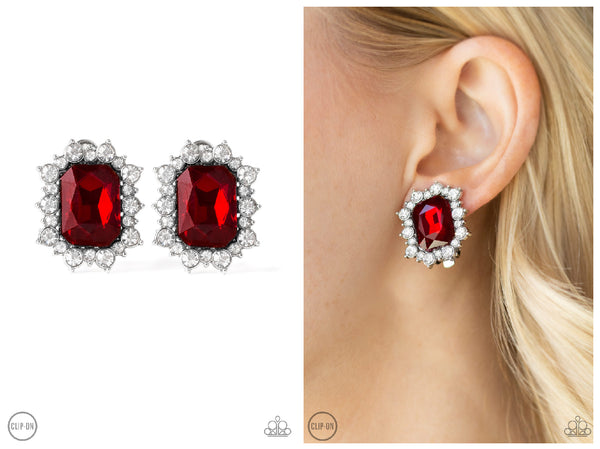 Prime Time Shimmer - Red Clip-on Earring