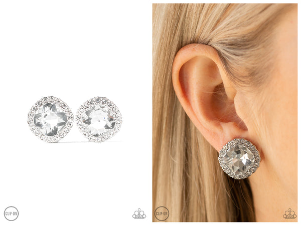 Diamond Duchess - White Clip-on Earring