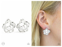 Rosebud Social - White Clip-on Earring