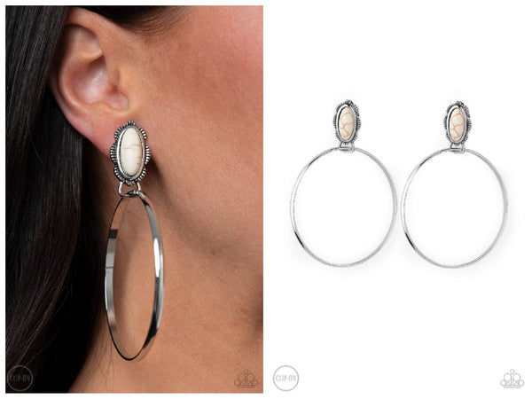 At Long LASSO - White Clip-on Earring