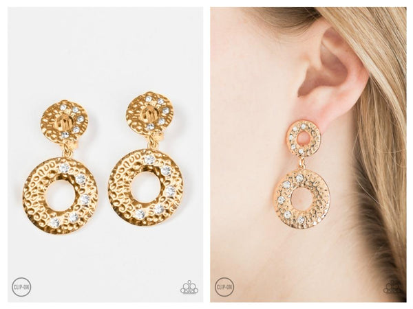 Sophisticated Shimmer - Gold Clip-on Earring