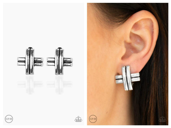 Couture Crossover - Silver Clip-on Earring