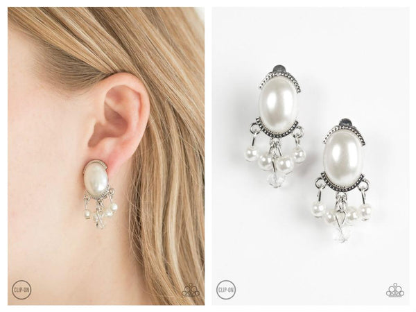 Classy Casablanca - White Clip-on Earring