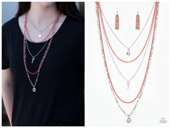 Right On Key - Orange Necklace