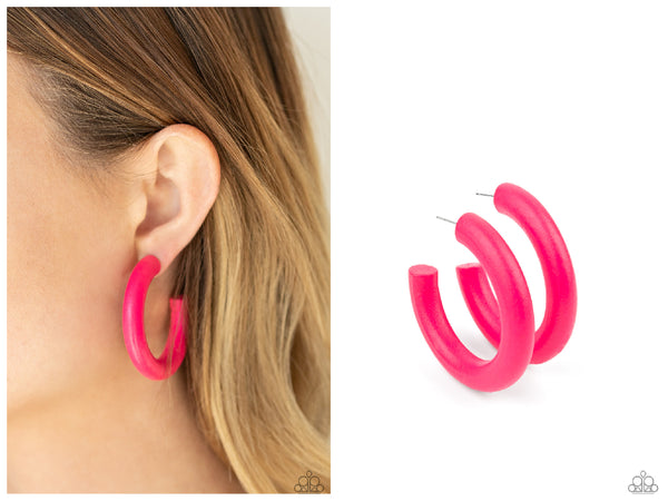 Woodsy Wonder - Pink Hoop Earring