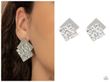 Square With Style - Silver Post Earring